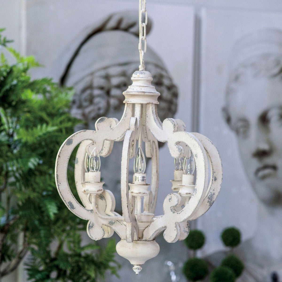 Lustra Chandelier Scroll Wood Whitewashed Rustic