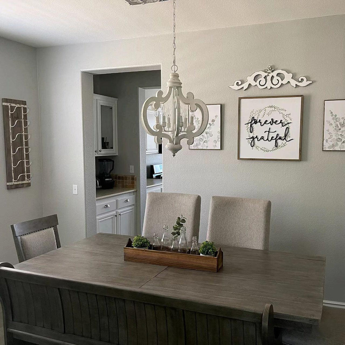 Lustra Chandelier Scroll Wood Whitewashed Rustic