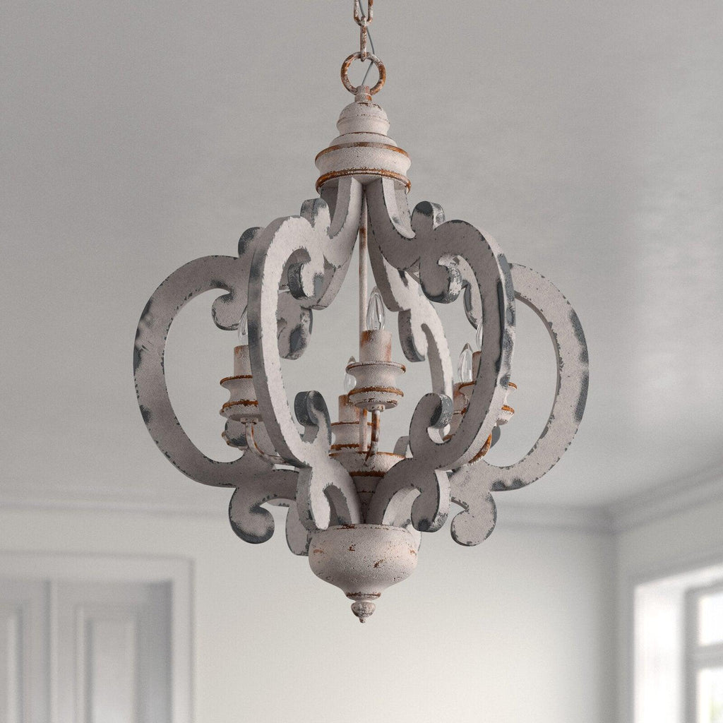 Lustra Chandelier Scroll Wood Whitewashed Rustic
