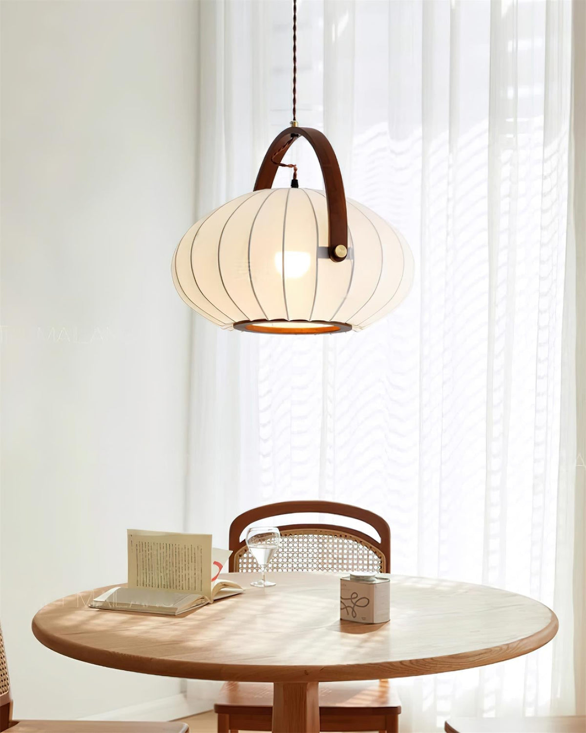 Antonio Pendant Lamp Pleated Fabric Lantern Organic
