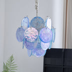 Aurora Chandelier Aqua Blue Murano Glass Disc Coastal