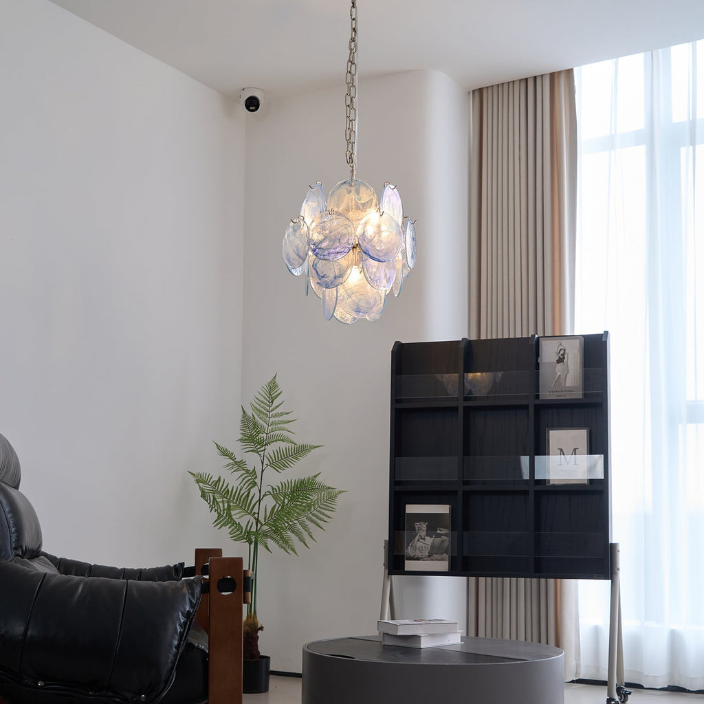 Aurora Chandelier Aqua Blue Murano Glass Disc Coastal