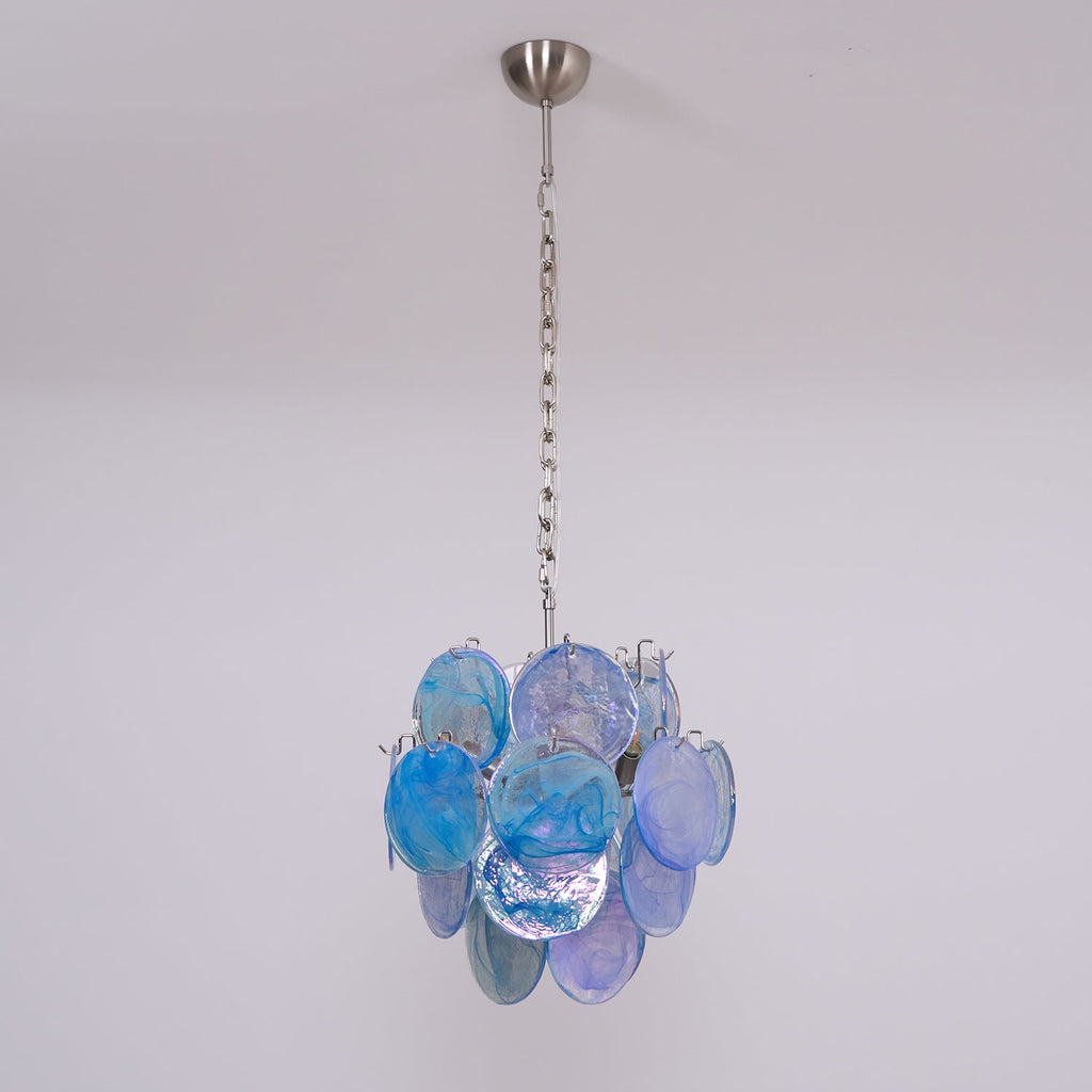 Aurora Chandelier Aqua Blue Murano Glass Disc Coastal