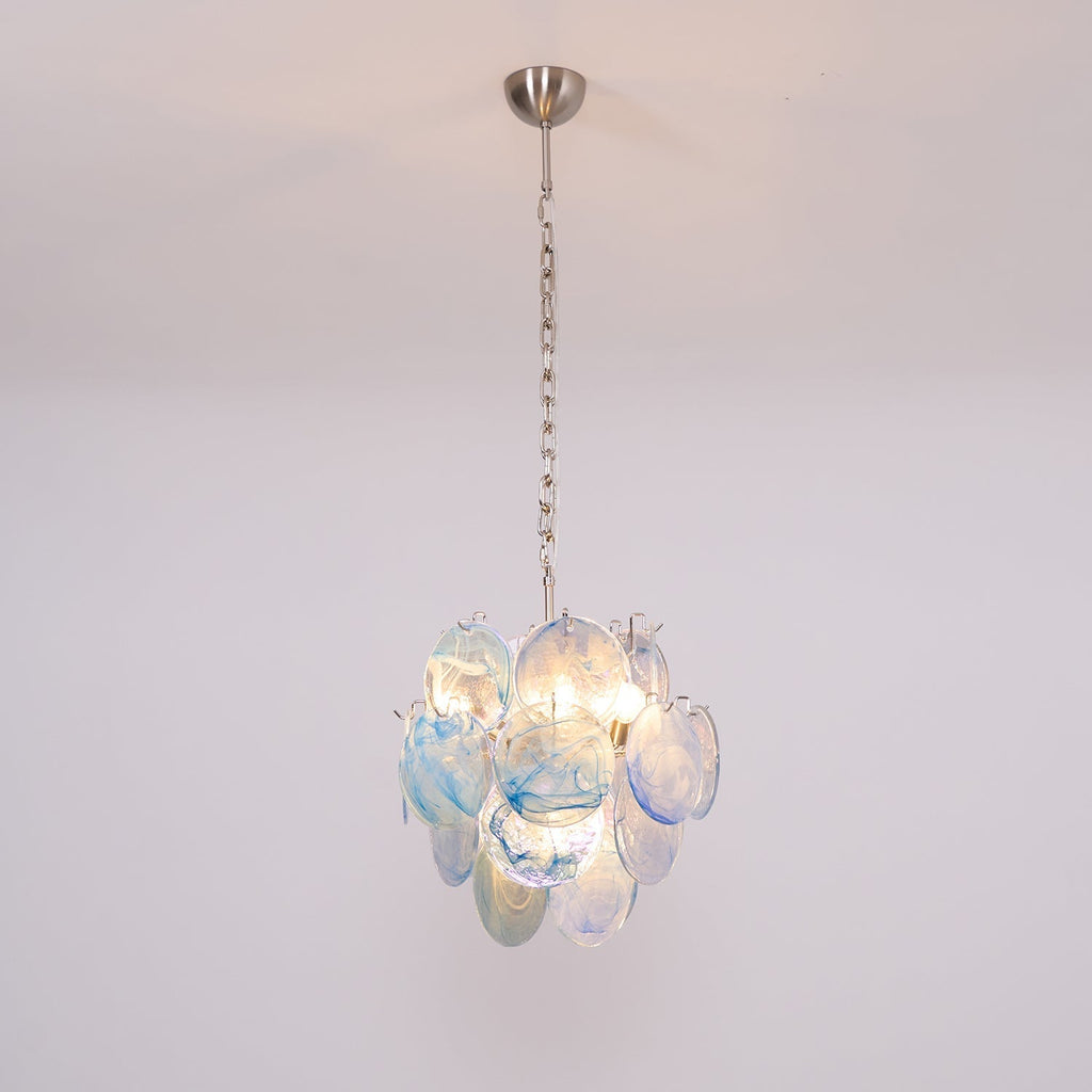 Aurora Chandelier Aqua Blue Murano Glass Disc Coastal
