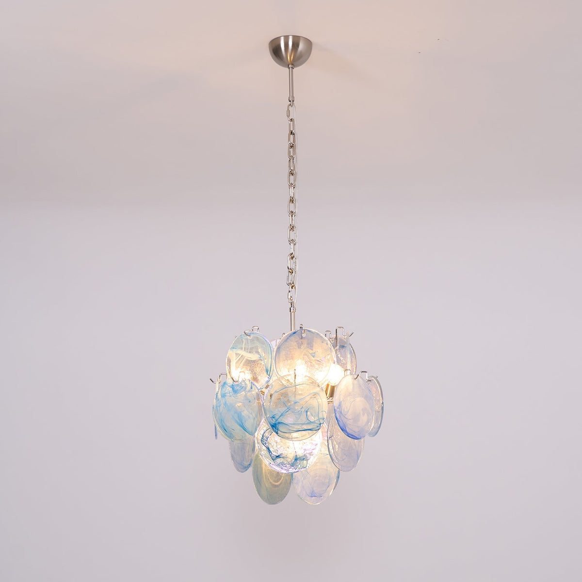 Aurora Chandelier Aqua Blue Murano Glass Disc Coastal