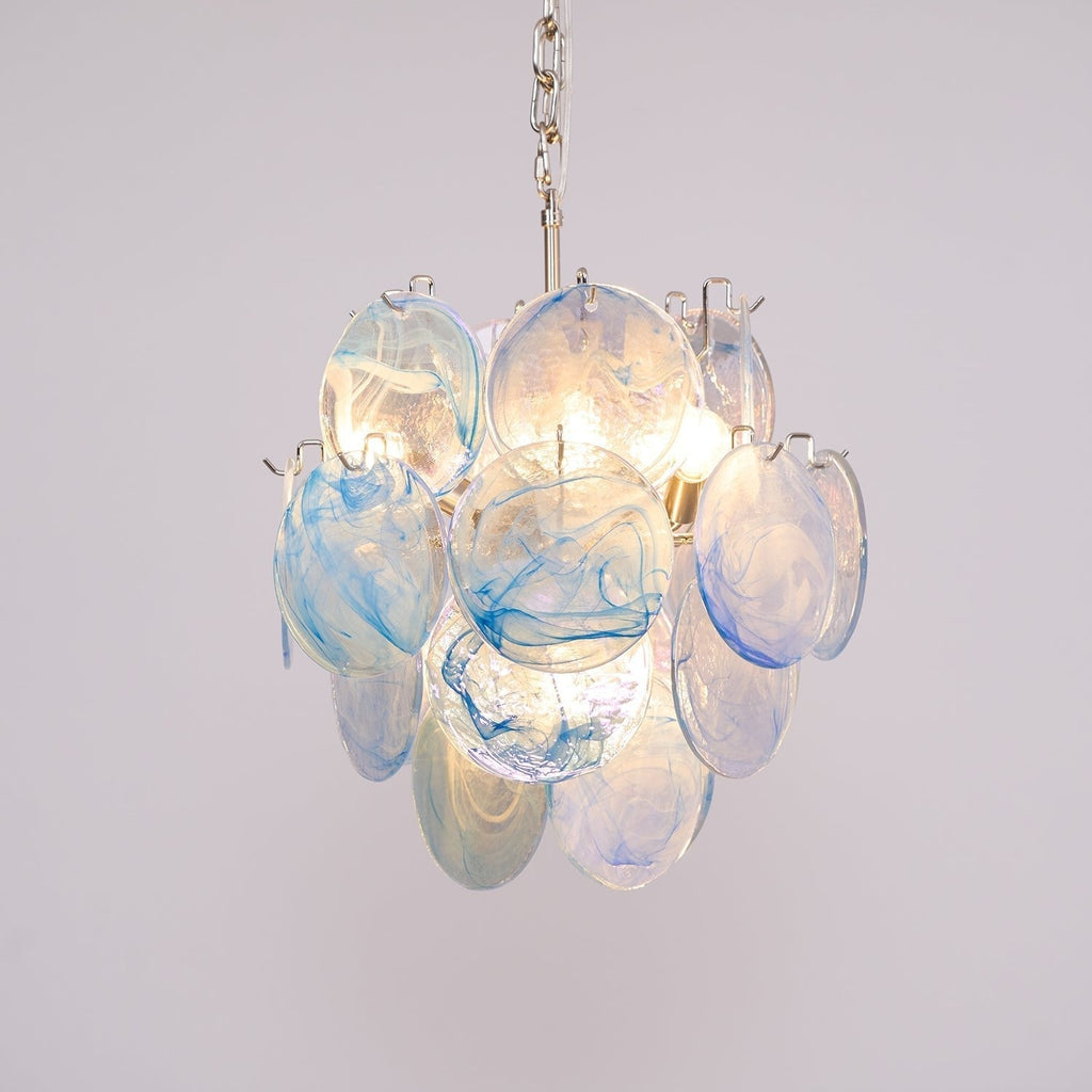 Aurora Chandelier Aqua Blue Murano Glass Disc Coastal