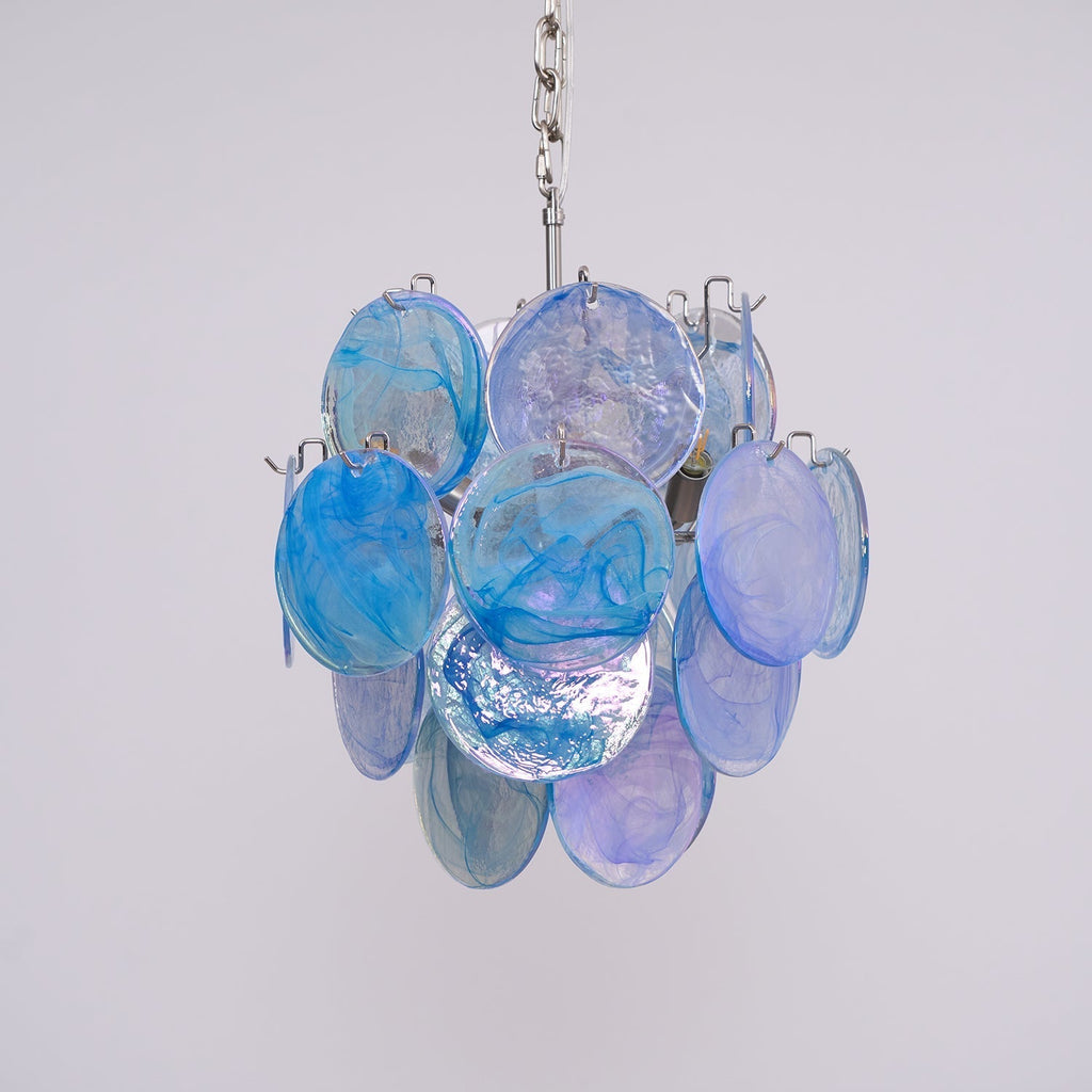 Aurora Chandelier Aqua Blue Murano Glass Disc Coastal