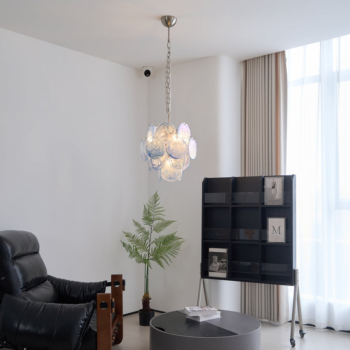 Aurora Chandelier Aqua Blue Murano Glass Disc Coastal