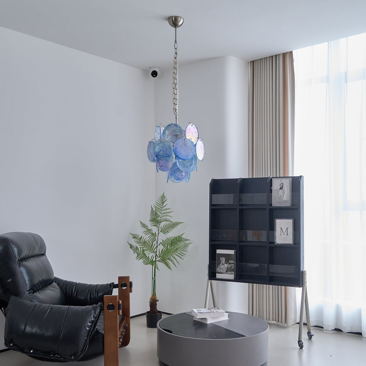 Aurora Chandelier Aqua Blue Murano Glass Disc Coastal