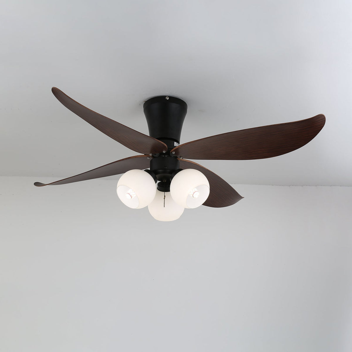 Selina Vintage Wood Glass Ceiling Fan Light