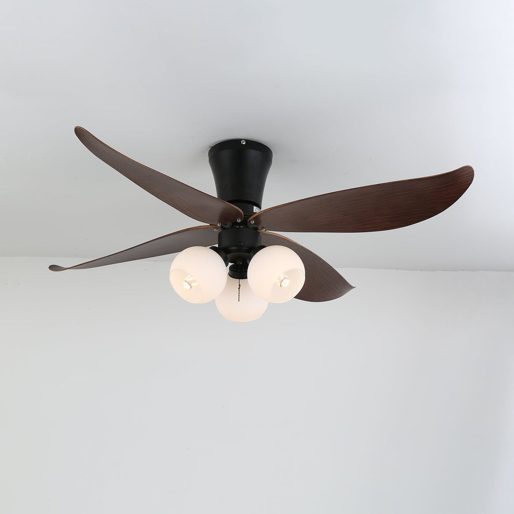 Selina Vintage Wood Glass Ceiling Fan Light