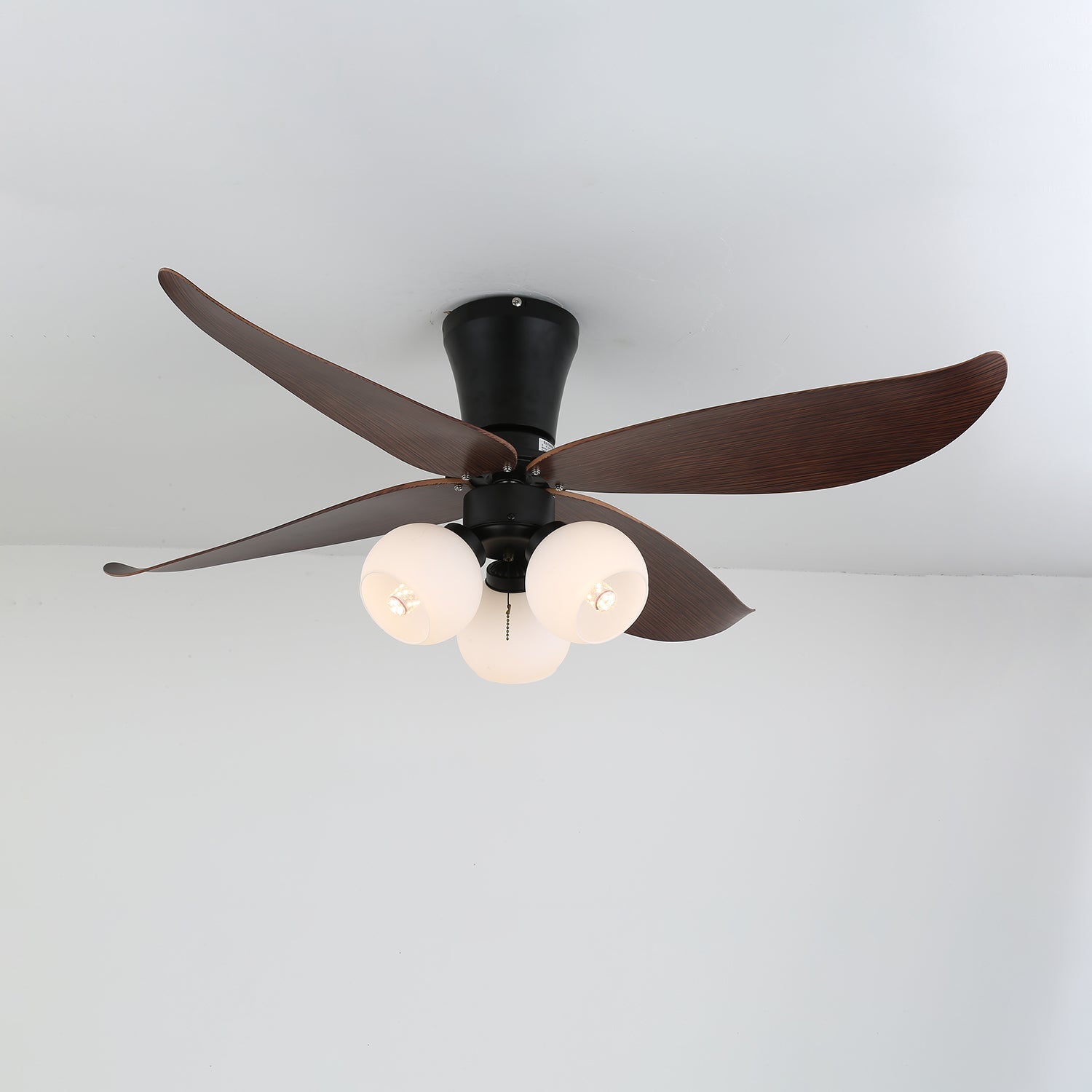 Selina Vintage Wood Glass Ceiling Fan Light