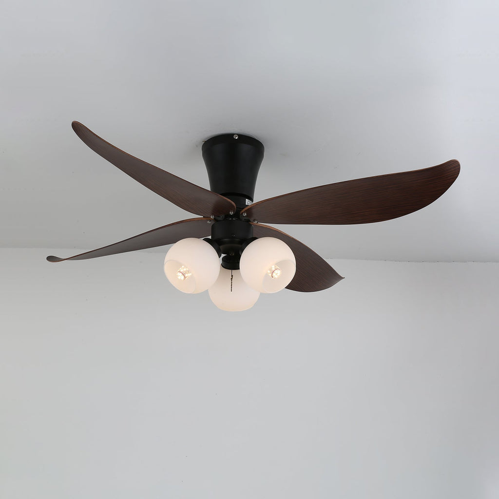 Selina Vintage Wood Glass Ceiling Fan Light
