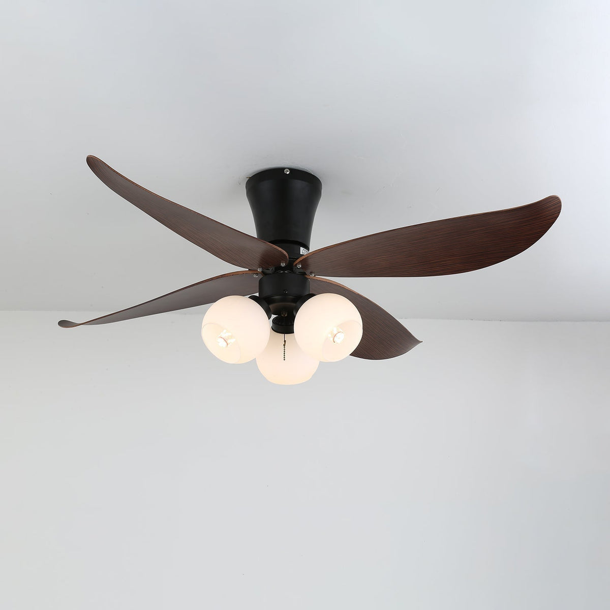Selina Vintage Wood Glass Ceiling Fan Light