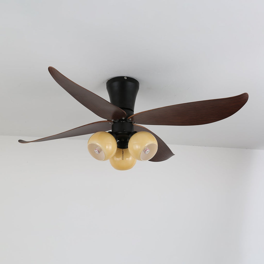 Selina Vintage Wood Glass Ceiling Fan Light