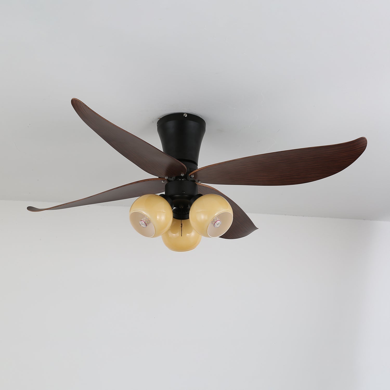 Selina Vintage Wood Glass Ceiling Fan Light