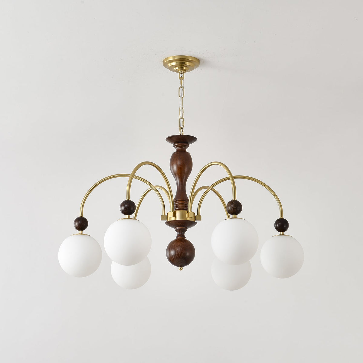 Lustra Pendant Lamp Walnut Brass Globe Vintage