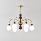 Lustra Pendant Lamp Walnut Brass Globe Vintage