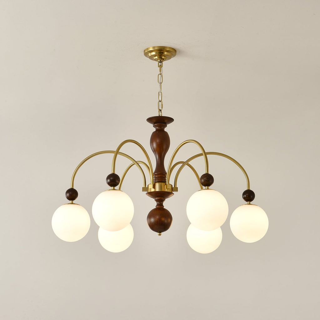 Lustra Pendant Lamp Walnut Brass Globe Vintage