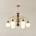 Lustra Pendant Lamp Walnut Brass Globe Vintage