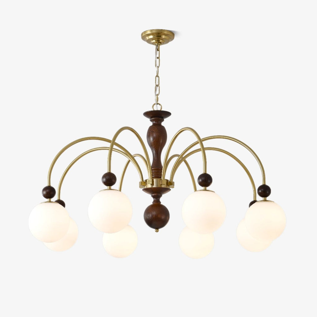 Lustra Pendant Lamp Walnut Brass Globe Vintage