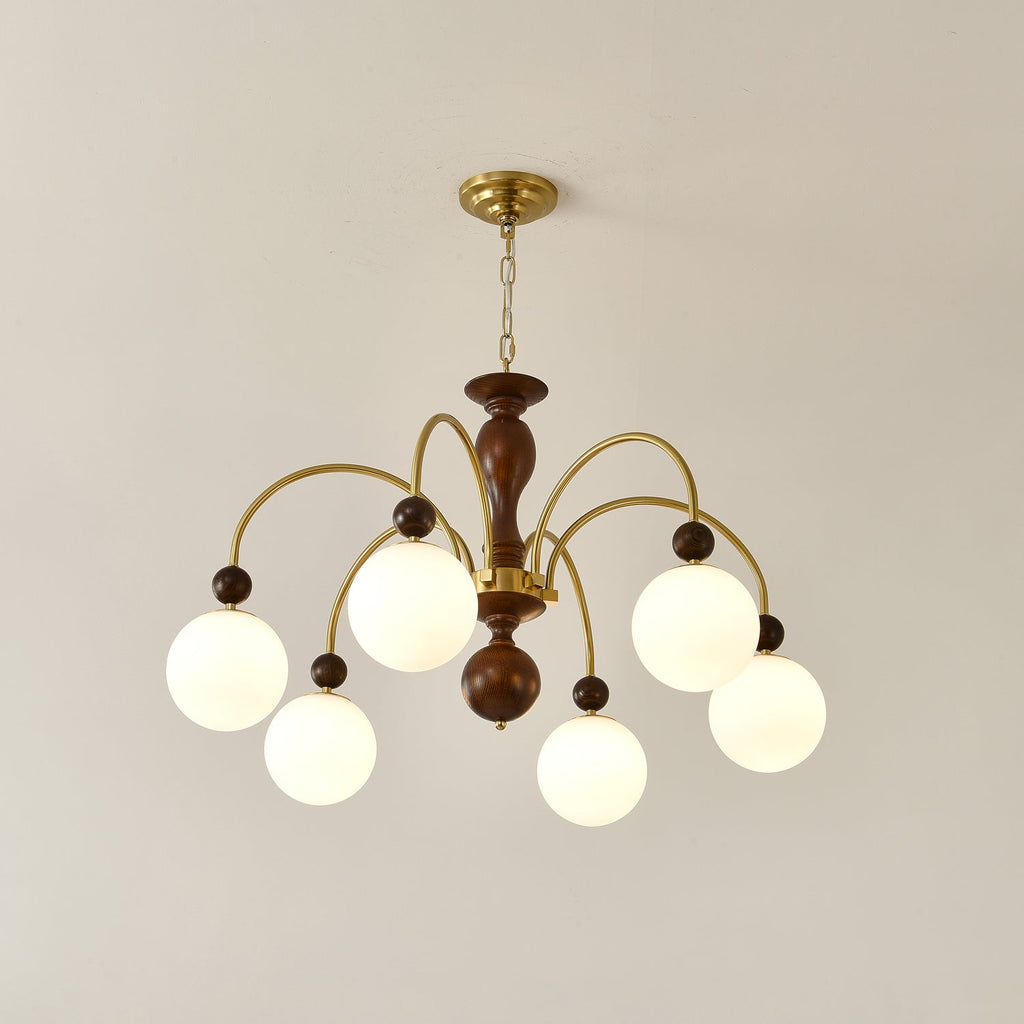 Lustra Pendant Lamp Walnut Brass Globe Vintage