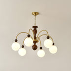 Lustra Pendant Lamp Walnut Brass Globe Vintage