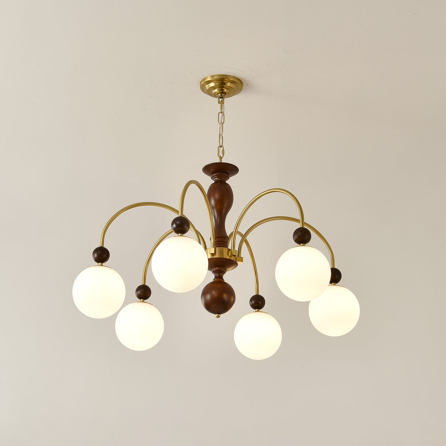 Lustra Pendant Lamp Walnut Brass Globe Vintage