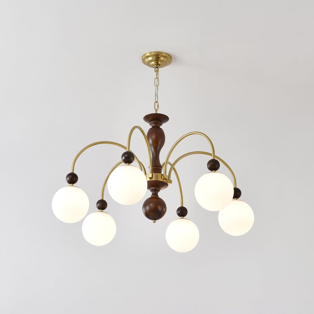 Lustra Pendant Lamp Walnut Brass Globe Vintage