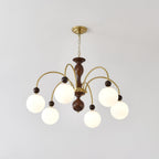 Lustra Pendant Lamp Walnut Brass Globe Vintage