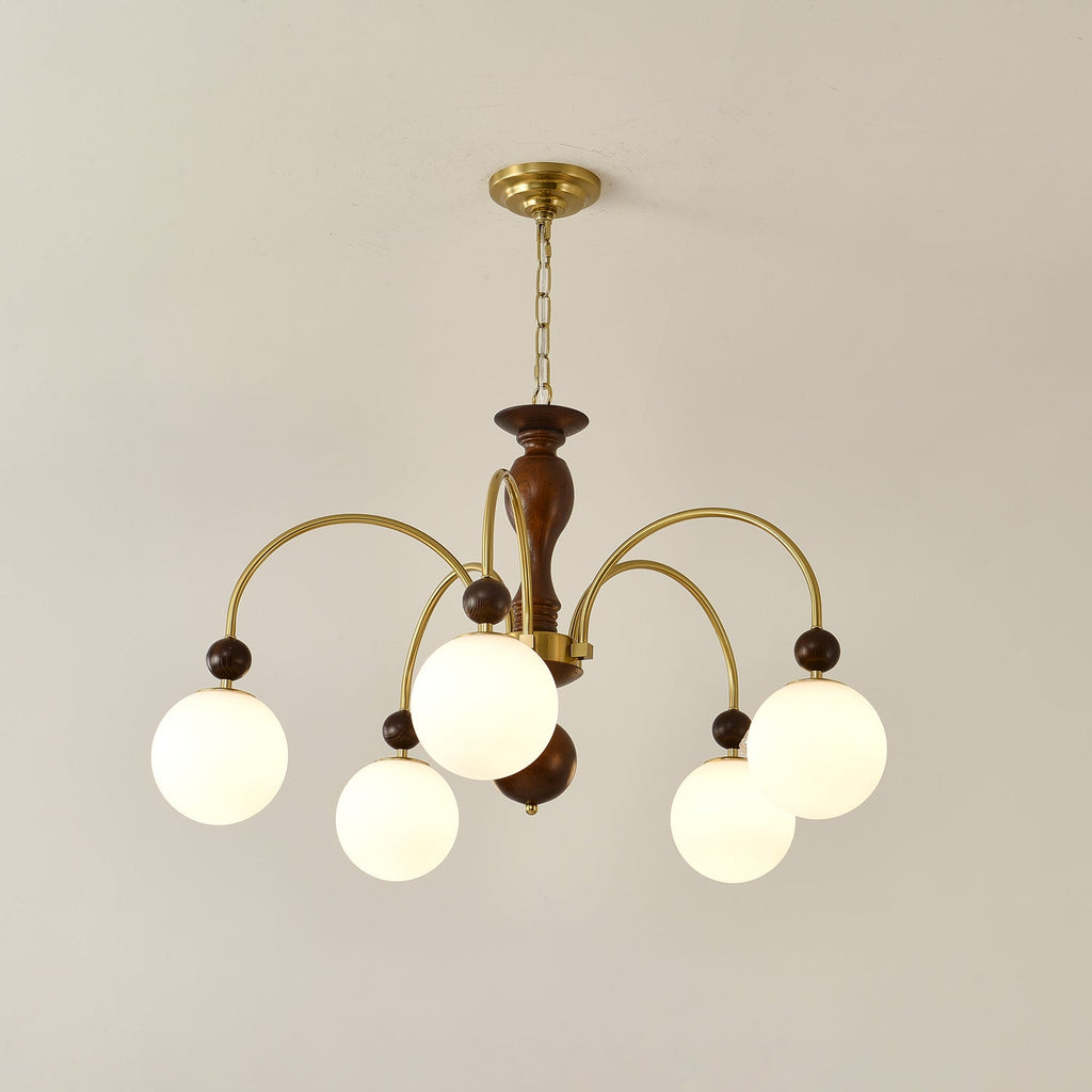 Lustra Pendant Lamp Walnut Brass Globe Vintage