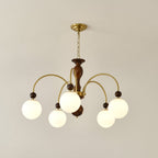 Lustra Pendant Lamp Walnut Brass Globe Vintage