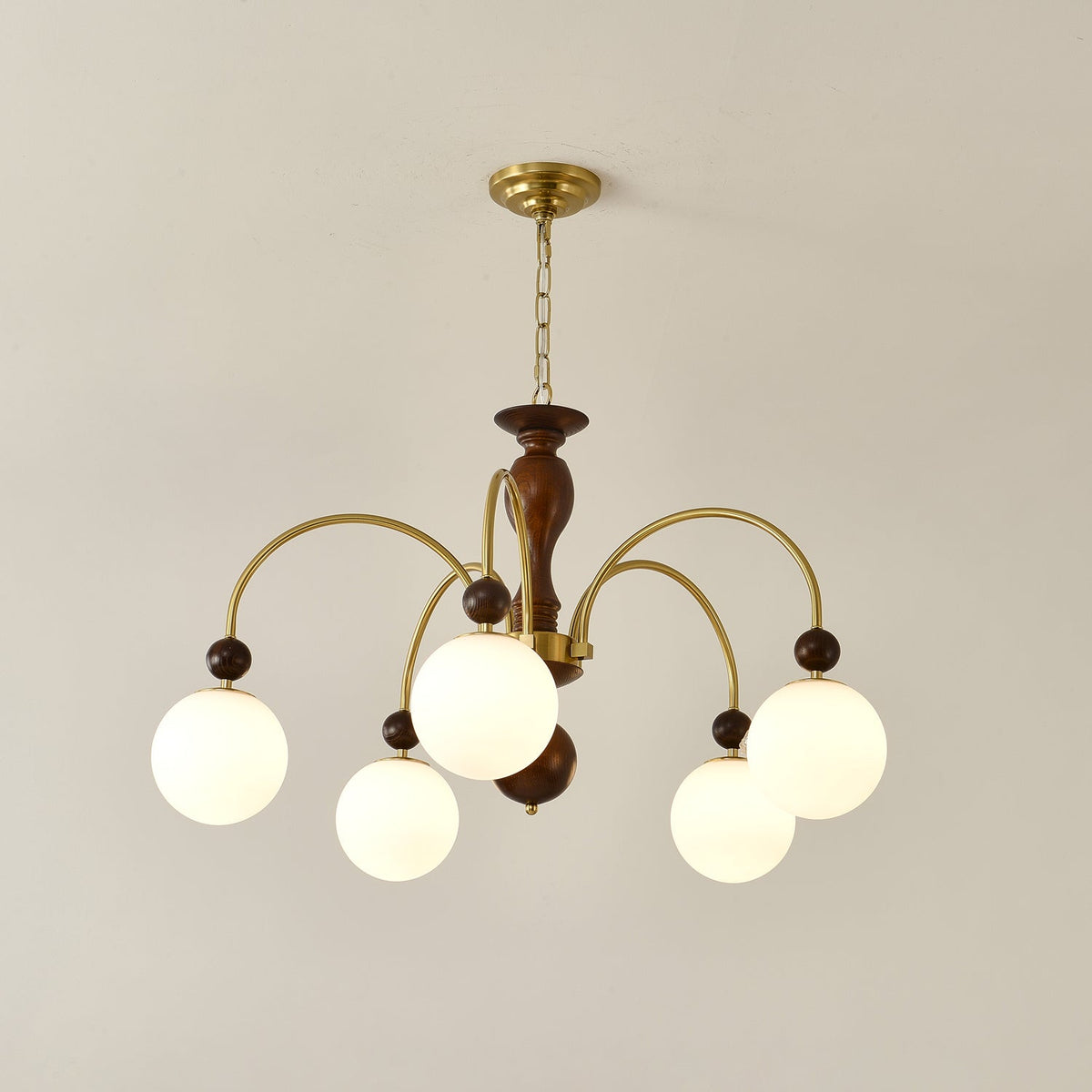Lustra Pendant Lamp Walnut Brass Globe Vintage