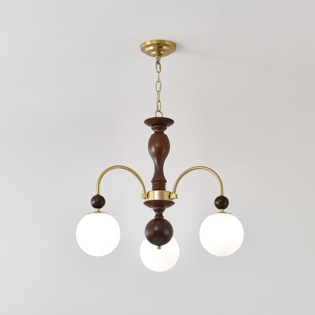 Lustra Pendant Lamp Walnut Brass Globe Vintage