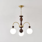 Lustra Pendant Lamp Walnut Brass Globe Vintage