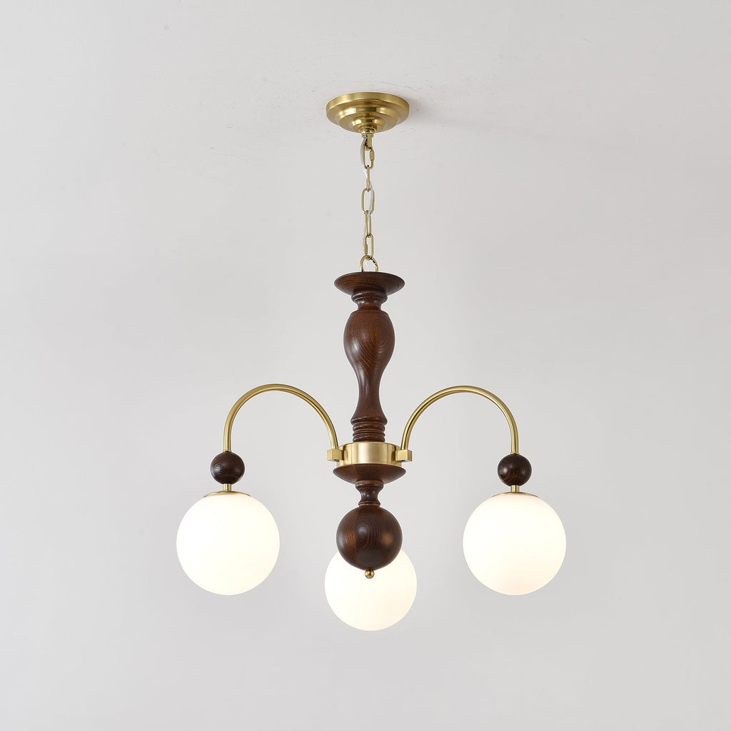 Lustra Pendant Lamp Walnut Brass Globe Vintage