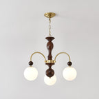 Lustra Pendant Lamp Walnut Brass Globe Vintage