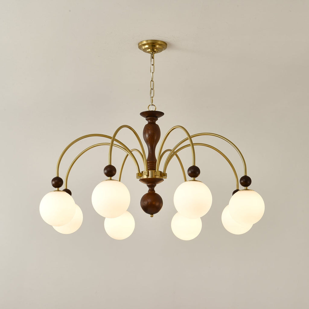 Lustra Pendant Lamp Walnut Brass Globe Vintage