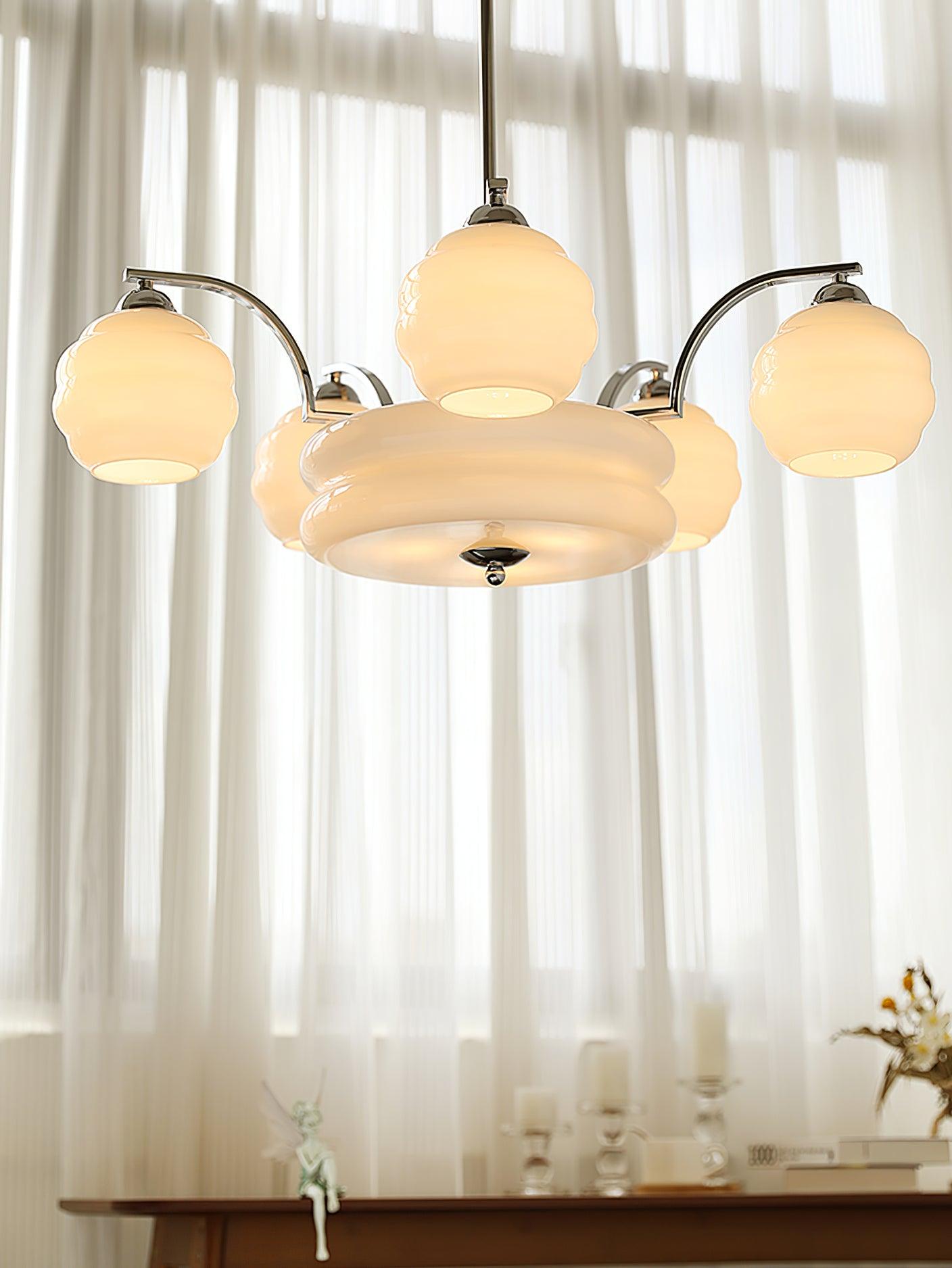 Lustra Chandelier Art Deco Vintage Gold Glass Shades