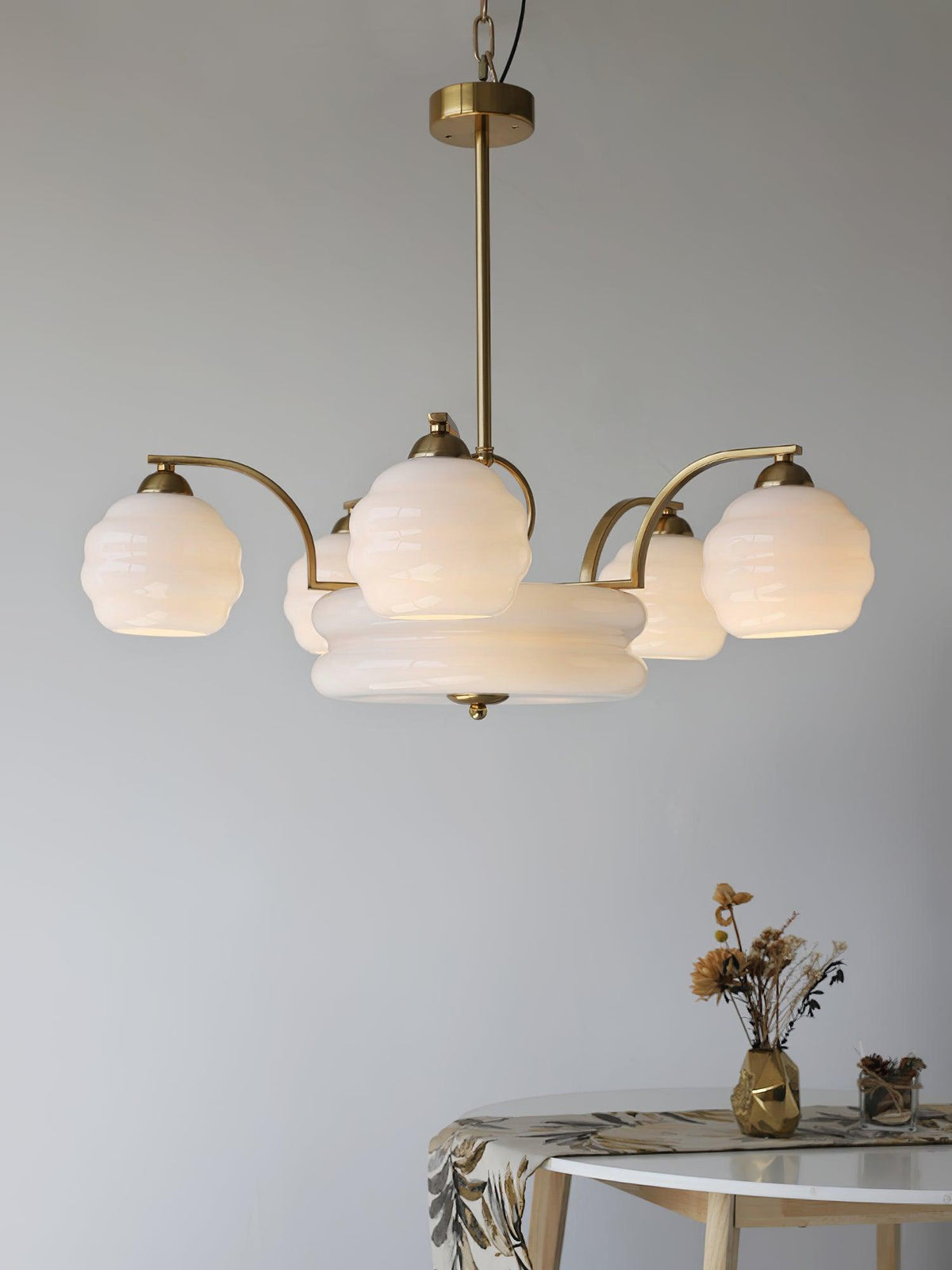 Lustra Chandelier Art Deco Vintage Gold Glass Shades