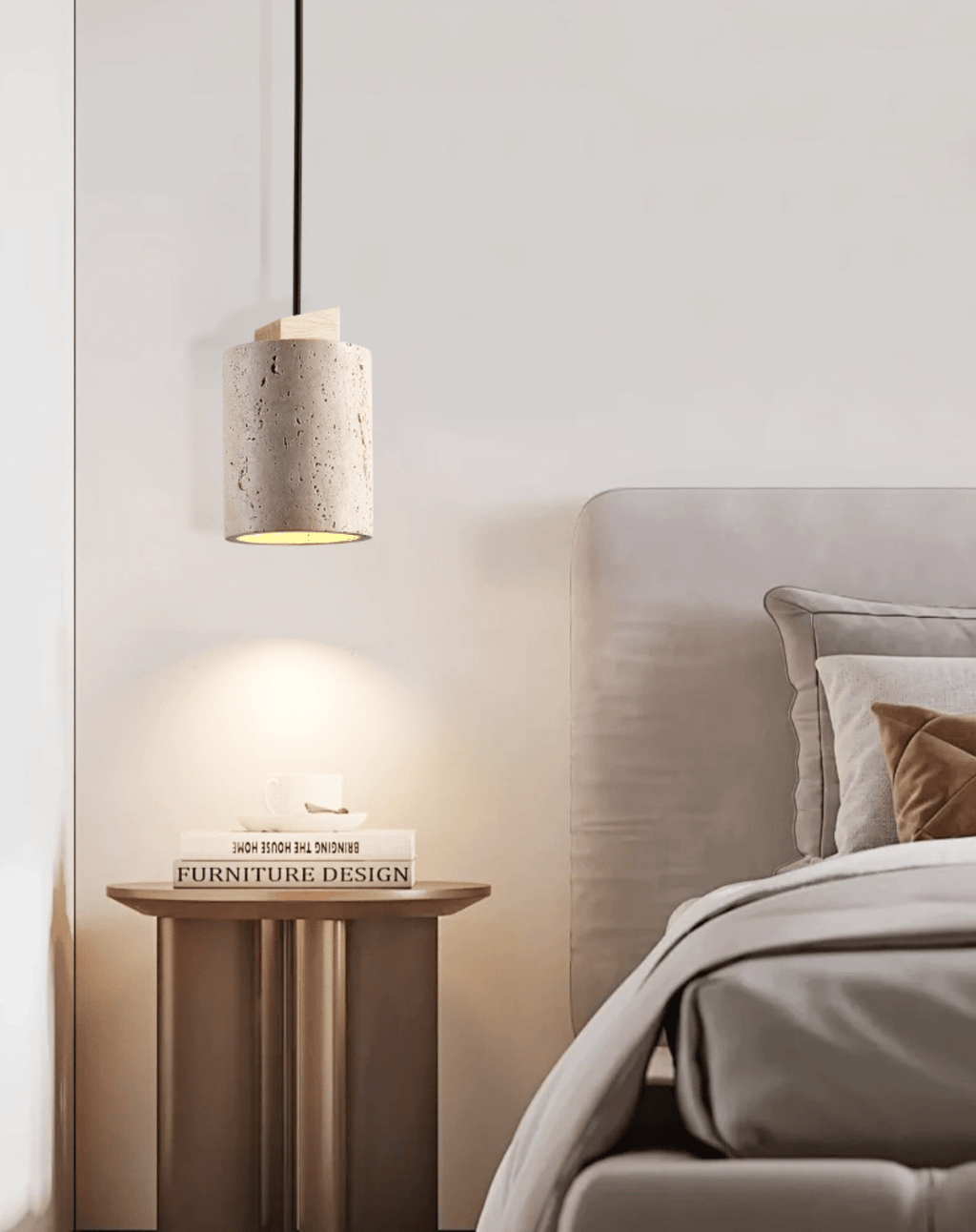 Arvo Minimalist Cylinder Travertine Pendant Lamp