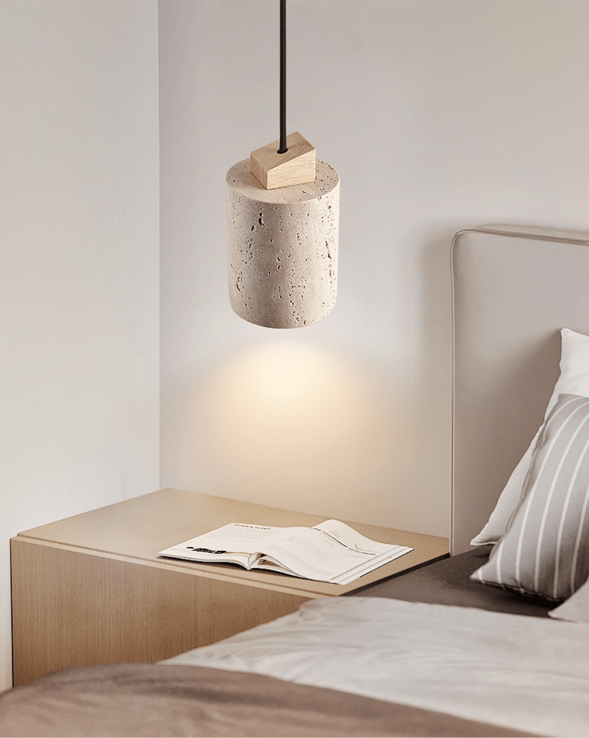 Arvo Minimalist Cylinder Travertine Pendant Lamp
