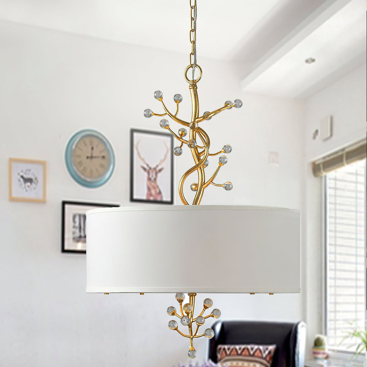 Drum  Golden Branches Crystal Decoration Pendant Light