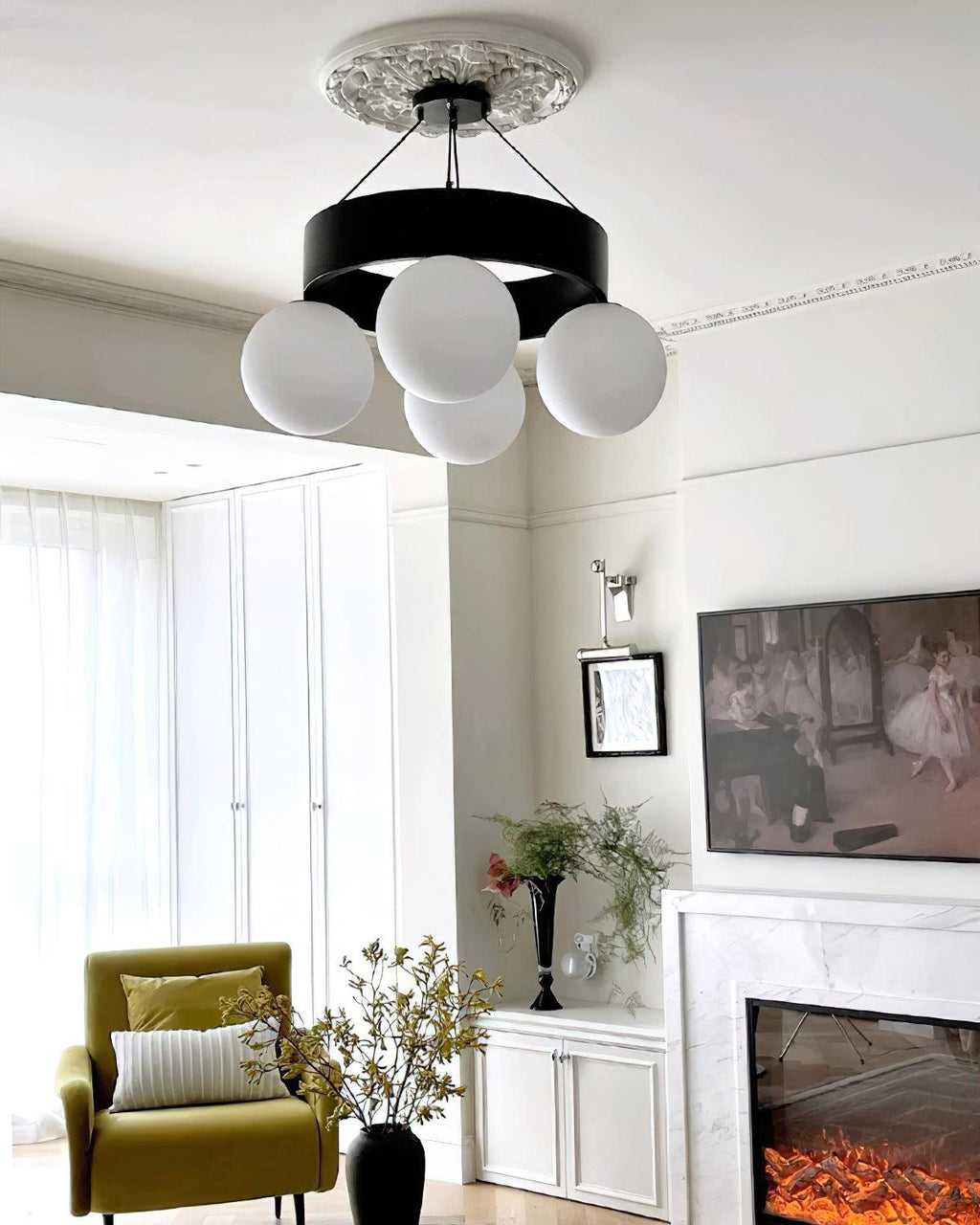 Asterios Chandelier Black Ring Spherical Shades