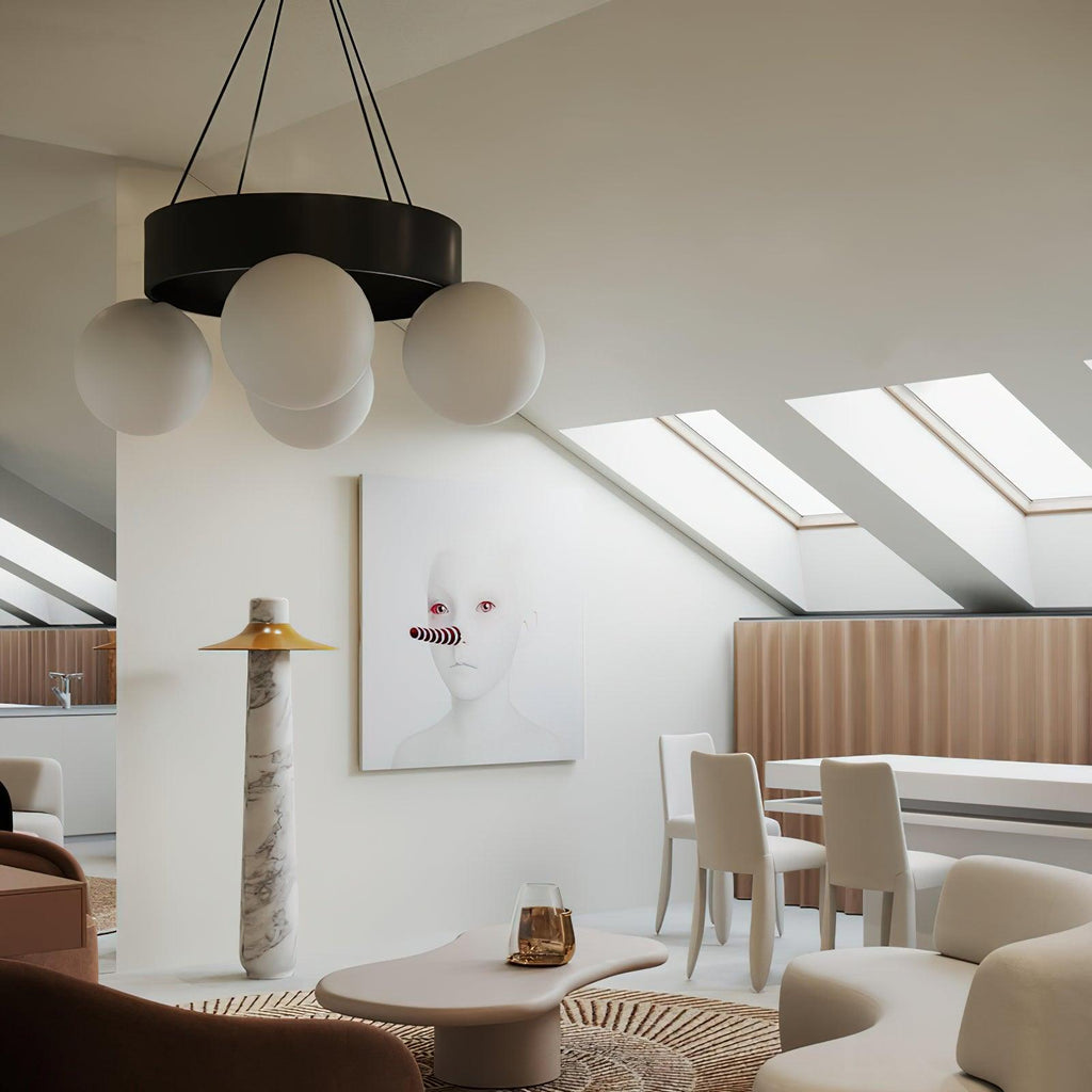 Asterios Chandelier Black Ring Spherical Shades