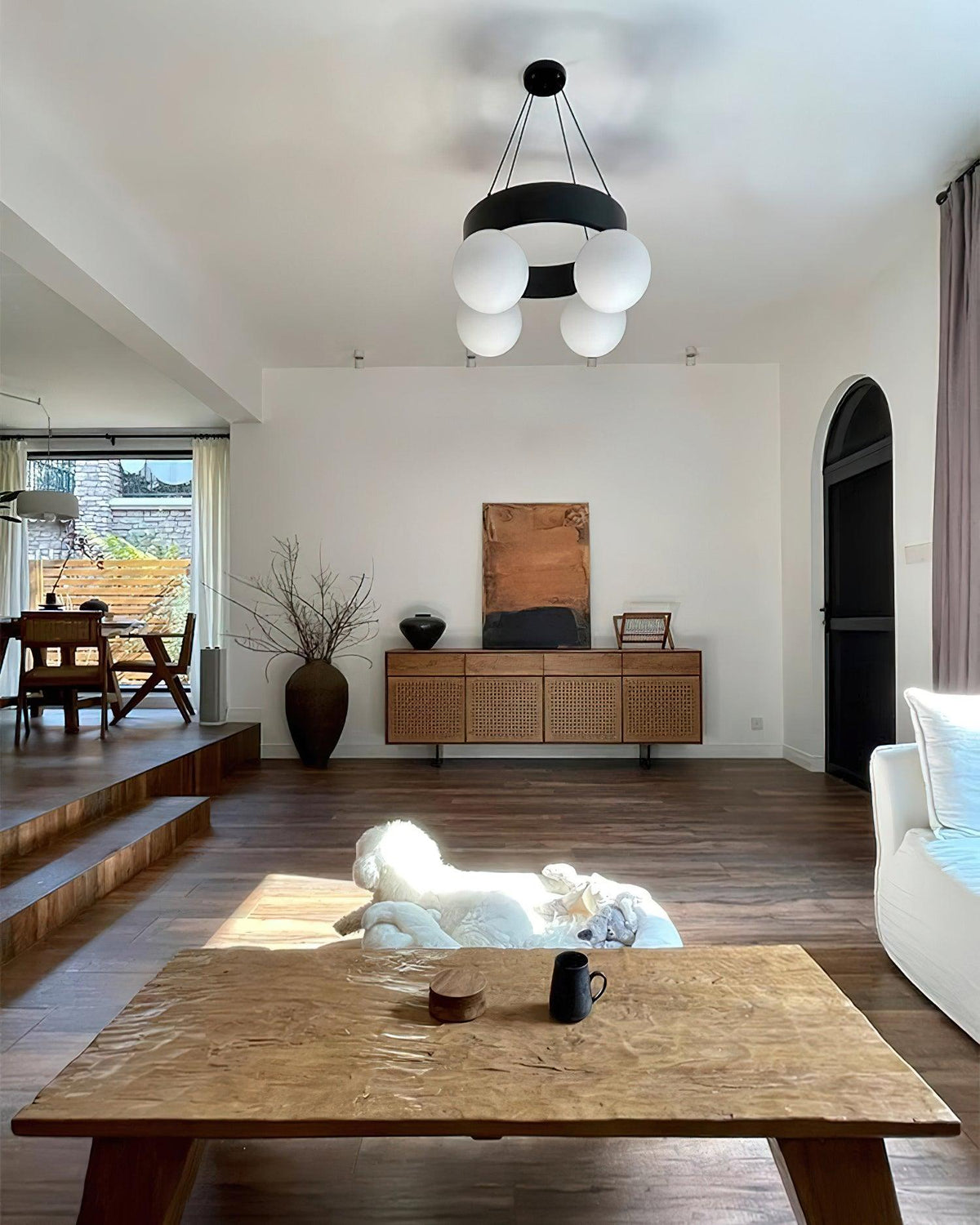 Asterios Chandelier Black Ring Spherical Shades