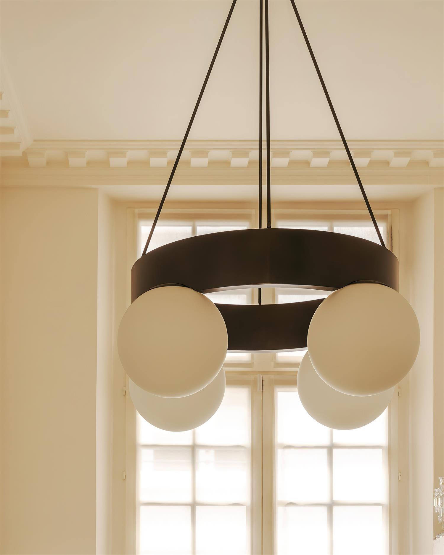 Asterios Chandelier Black Ring Spherical Shades