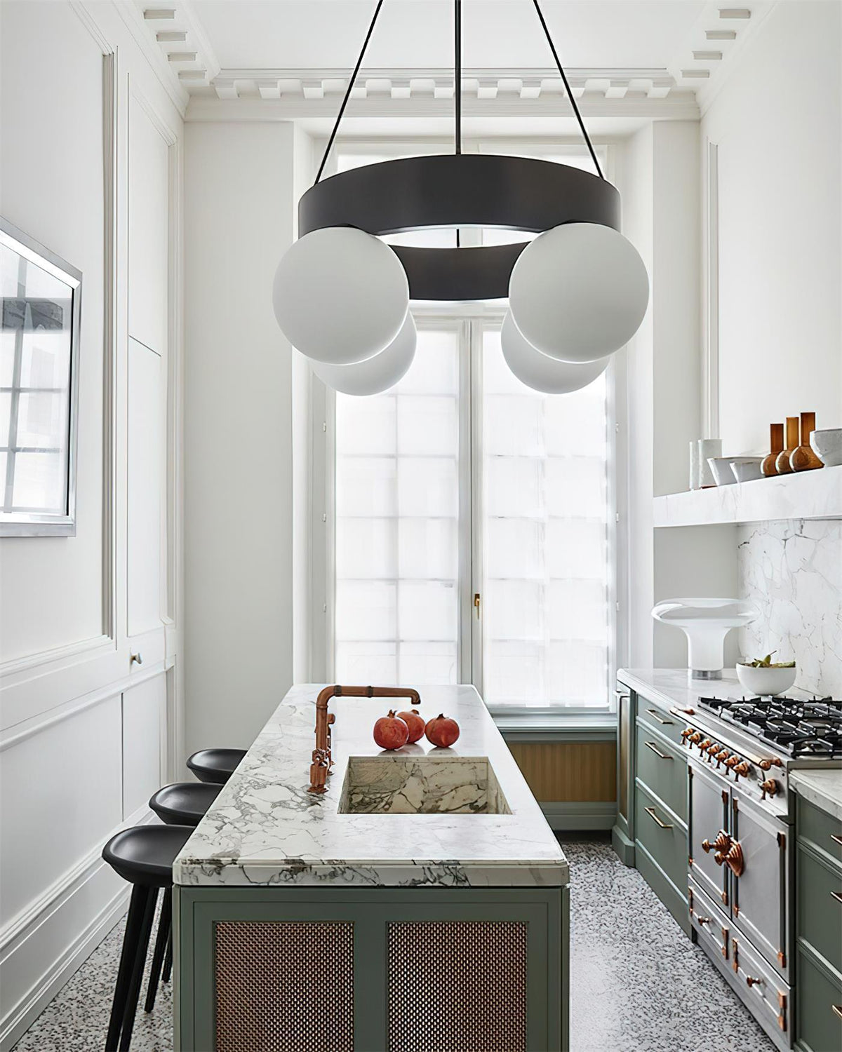 Asterios Chandelier Black Ring Spherical Shades