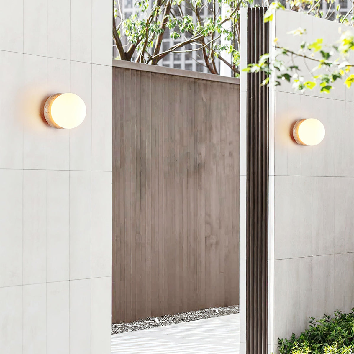 Caliror Round-Plate Travertine Wall Light