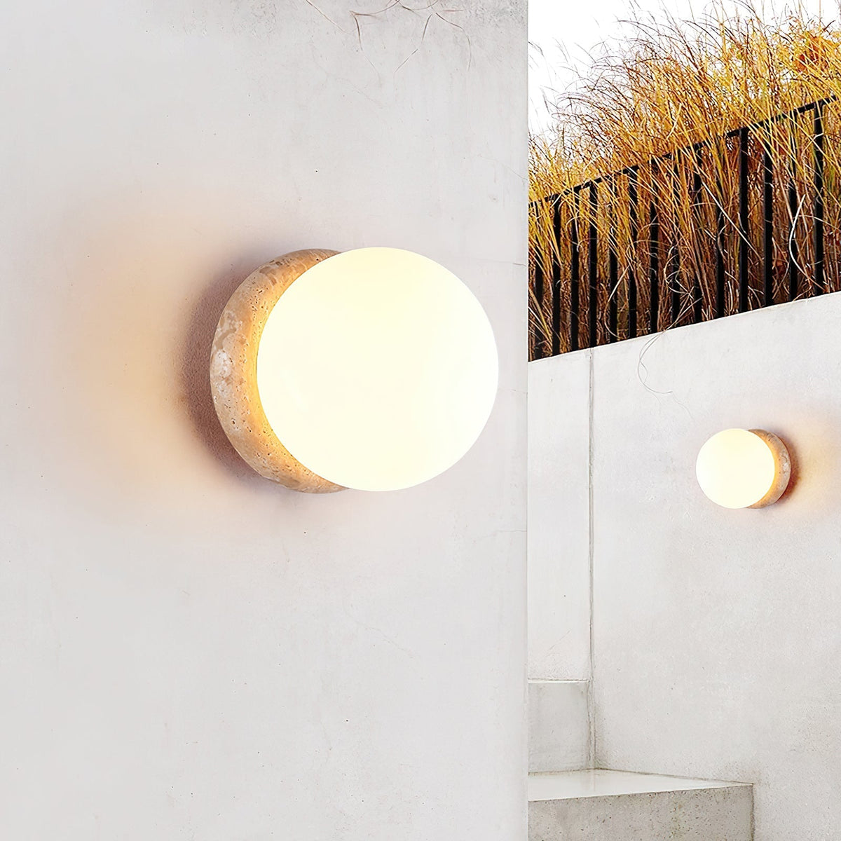 Caliror Round-Plate Travertine Wall Light